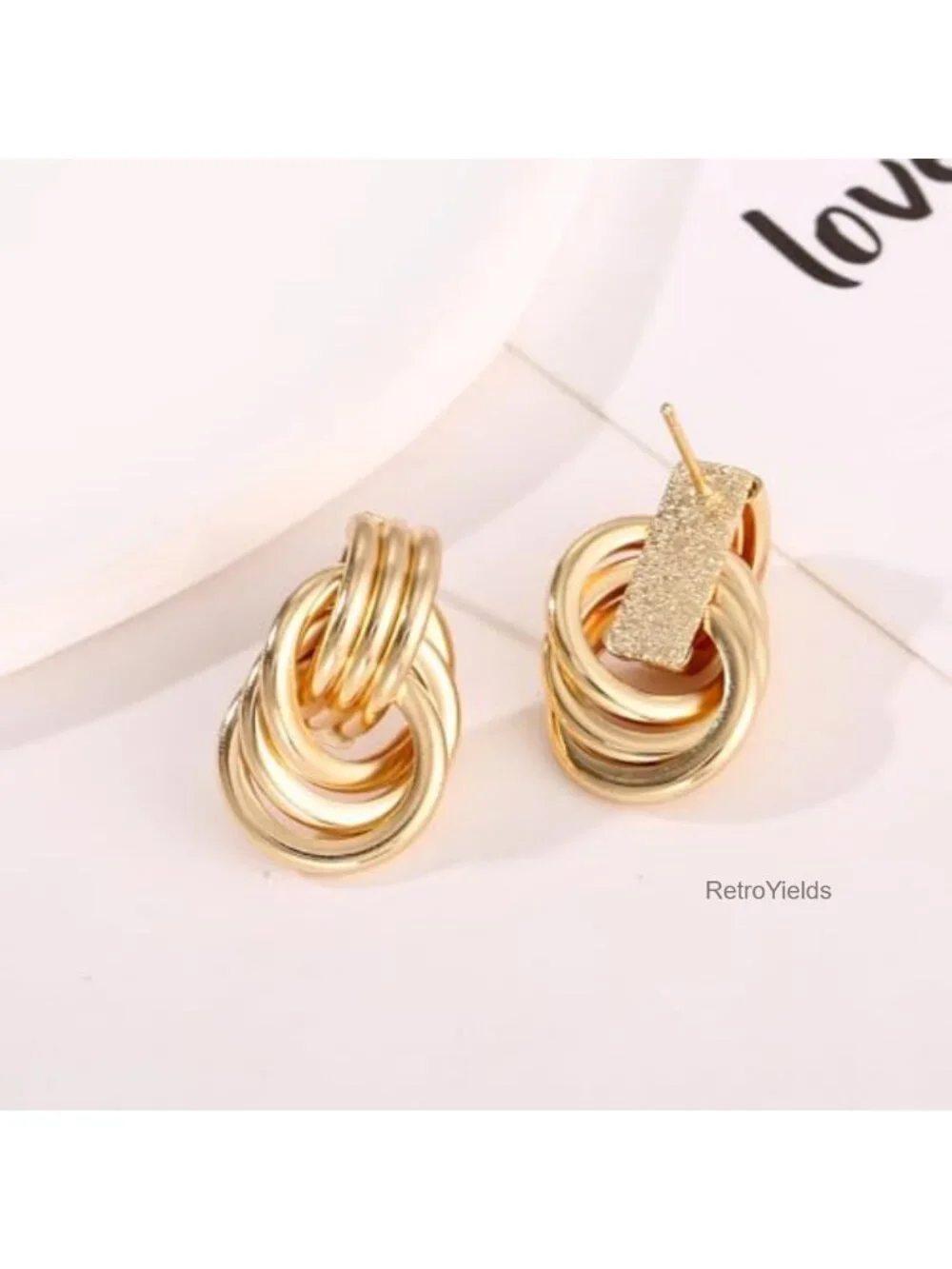 Chunky Gold Knot Geometric Drop Dangle Statement Earrings Hypoallergenic